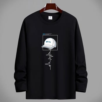Ανδρικό μακρυμάνικο T‑shirt από βαμβάκι, για άνοιξη-φθινόπωρο, στρογγυλός λαιμός, άνετη γραμμή, μεγάλο μέγεθος
