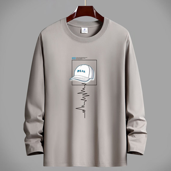 Ανδρικό μακρυμάνικο T‑shirt από βαμβάκι, για άνοιξη-φθινόπωρο, στρογγυλός λαιμός, άνετη γραμμή, μεγάλο μέγεθος