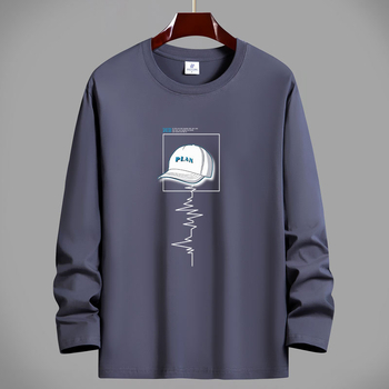 Ανδρικό μακρυμάνικο T‑shirt από βαμβάκι, για άνοιξη-φθινόπωρο, στρογγυλός λαιμός, άνετη γραμμή, μεγάλο μέγεθος