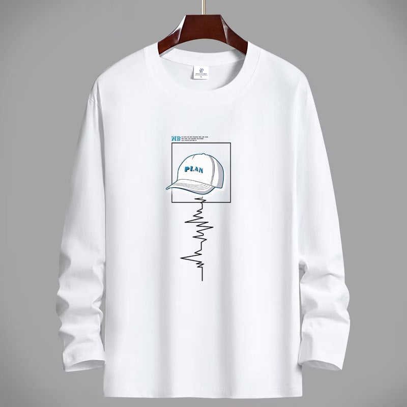 Ανδρικό μακρυμάνικο T‑shirt από βαμβάκι, για άνοιξη-φθινόπωρο, στρογγυλός λαιμός, άνετη γραμμή, μεγάλο μέγεθος