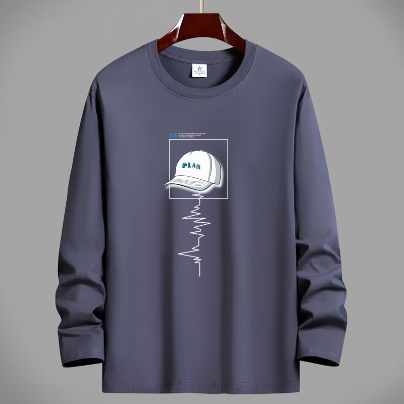 Ανδρικό μακρυμάνικο T‑shirt από βαμβάκι, για άνοιξη-φθινόπωρο, στρογγυλός λαιμός, άνετη γραμμή, μεγάλο μέγεθος