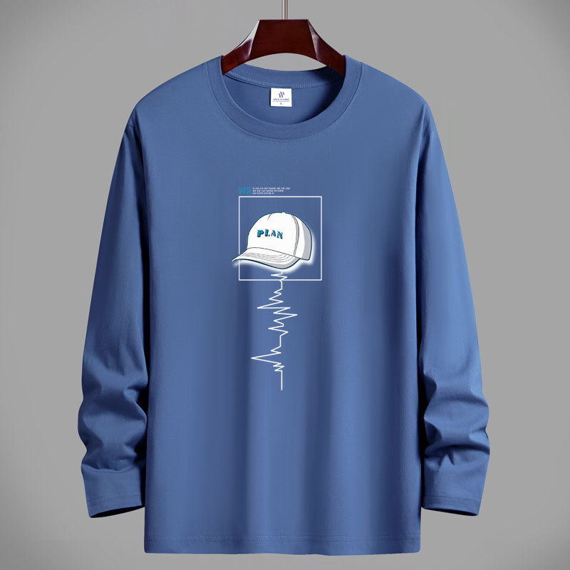 Ανδρικό μακρυμάνικο T‑shirt από βαμβάκι, για άνοιξη-φθινόπωρο, στρογγυλός λαιμός, άνετη γραμμή, μεγάλο μέγεθος