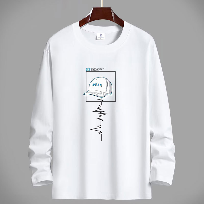 Ανδρικό μακρυμάνικο T‑shirt από βαμβάκι, για άνοιξη-φθινόπωρο, στρογγυλός λαιμός, άνετη γραμμή, μεγάλο μέγεθος