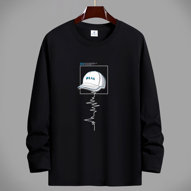 Ανδρικό μακρυμάνικο T‑shirt από βαμβάκι, για άνοιξη-φθινόπωρο, στρογγυλός λαιμός, άνετη γραμμή, μεγάλο μέγεθος