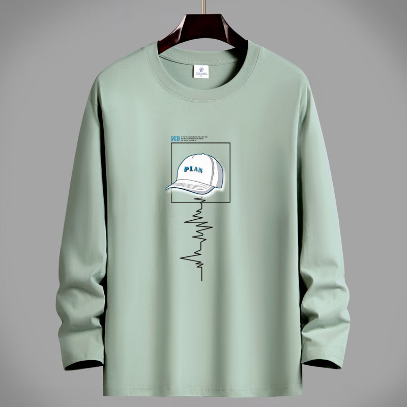 Ανδρικό μακρυμάνικο T‑shirt από βαμβάκι, για άνοιξη-φθινόπωρο, στρογγυλός λαιμός, άνετη γραμμή, μεγάλο μέγεθος