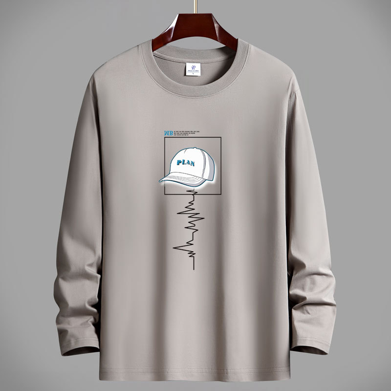 Ανδρικό μακρυμάνικο T‑shirt από βαμβάκι, για άνοιξη-φθινόπωρο, στρογγυλός λαιμός, άνετη γραμμή, μεγάλο μέγεθος
