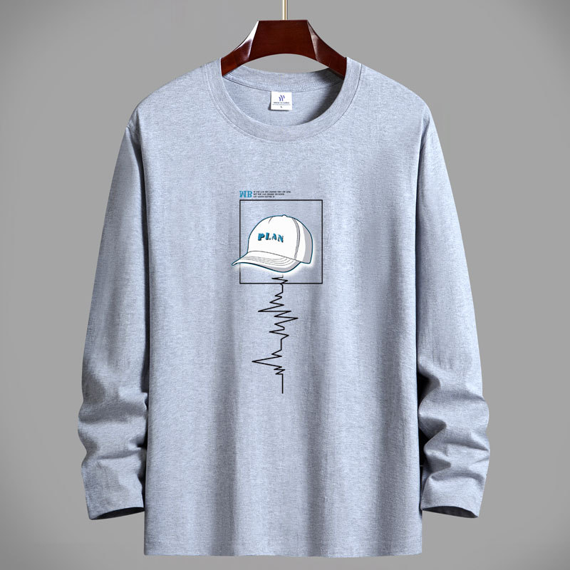 Ανδρικό μακρυμάνικο T‑shirt από βαμβάκι, για άνοιξη-φθινόπωρο, στρογγυλός λαιμός, άνετη γραμμή, μεγάλο μέγεθος