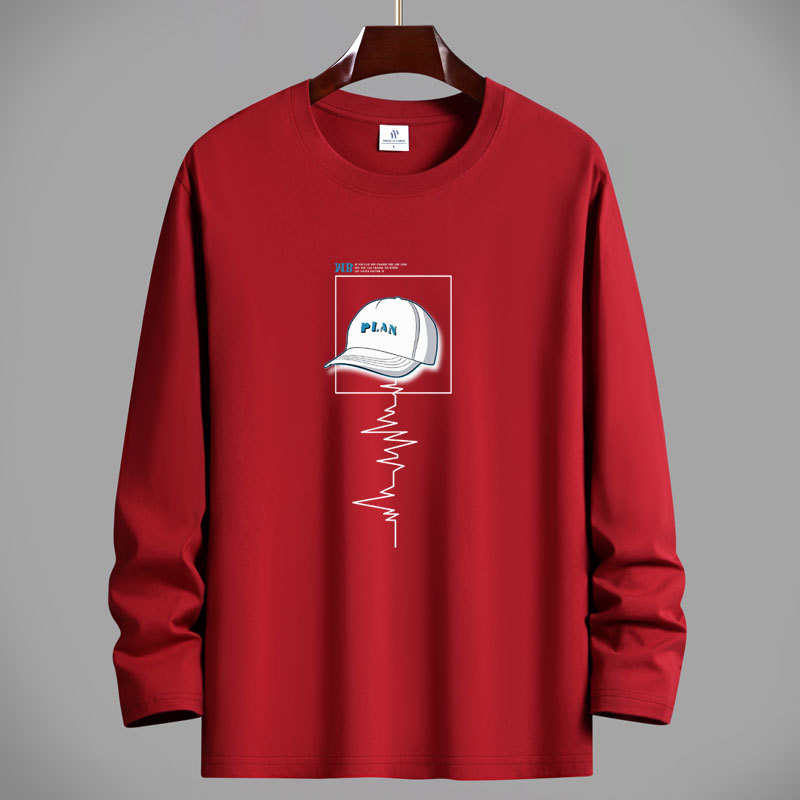 Ανδρικό μακρυμάνικο T‑shirt από βαμβάκι, για άνοιξη-φθινόπωρο, στρογγυλός λαιμός, άνετη γραμμή, μεγάλο μέγεθος