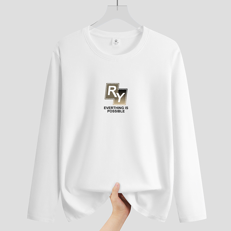 Muški T-shirt od gustog pamuka, s okruglim izrezom i dugim rukavima, novi jesenski stil, opušten kroj, svakodnevna upotreba.