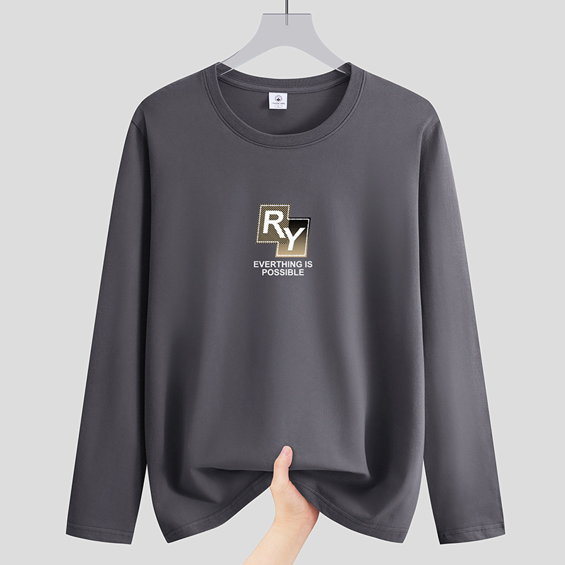 Muški T-shirt od gustog pamuka, s okruglim izrezom i dugim rukavima, novi jesenski stil, opušten kroj, svakodnevna upotreba.