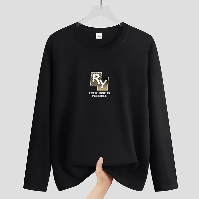 Muški T-shirt od gustog pamuka, s okruglim izrezom i dugim rukavima, novi jesenski stil, opušten kroj, svakodnevna upotreba.