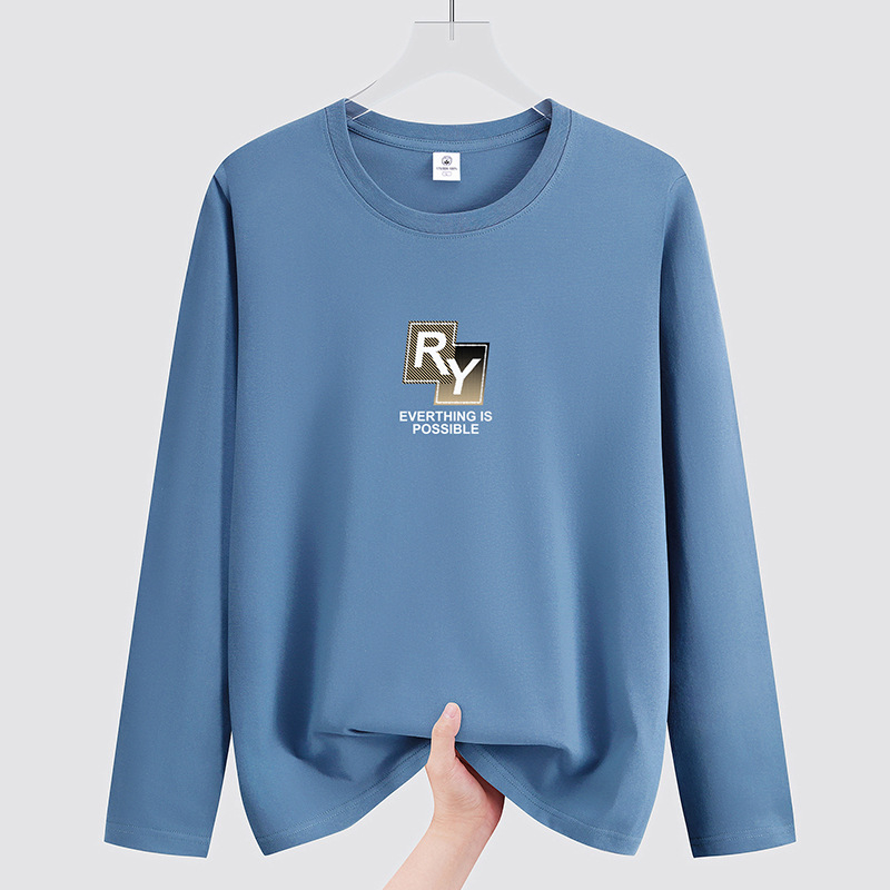 Muški T-shirt od gustog pamuka, s okruglim izrezom i dugim rukavima, novi jesenski stil, opušten kroj, svakodnevna upotreba.