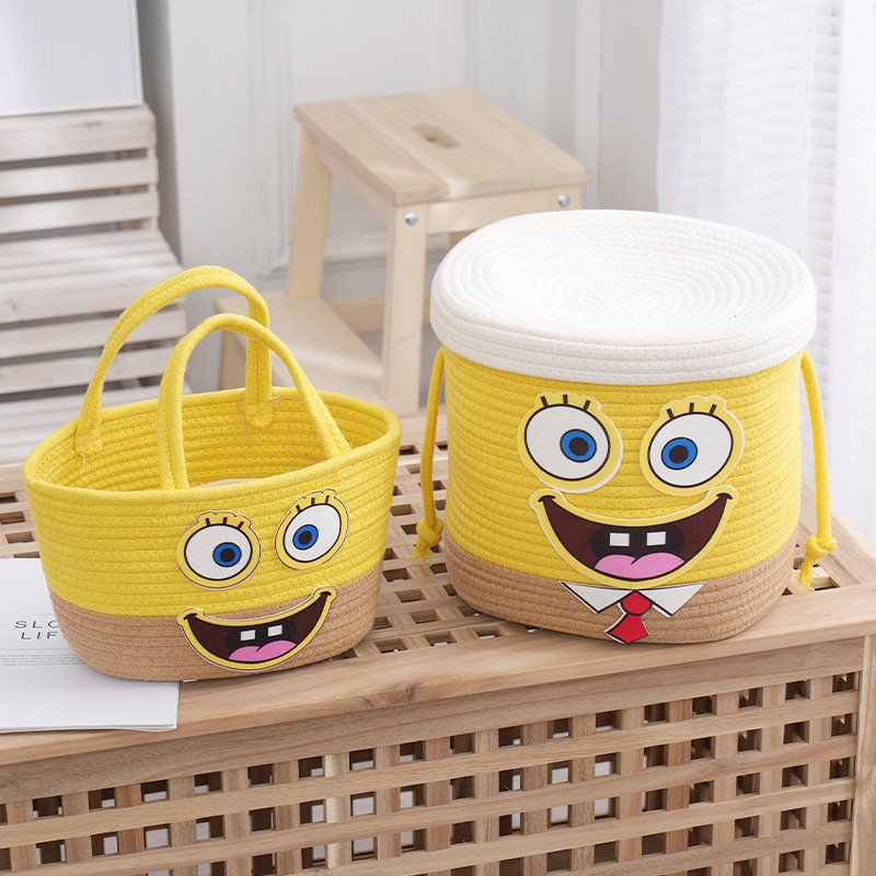 SpongeBob koš za pohranu na stolu, ručno pleten od debelog pamukovog užeta