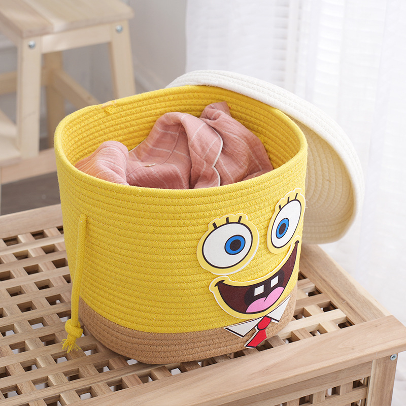 SpongeBob koš za pohranu na stolu, ručno pleten od debelog pamukovog užeta