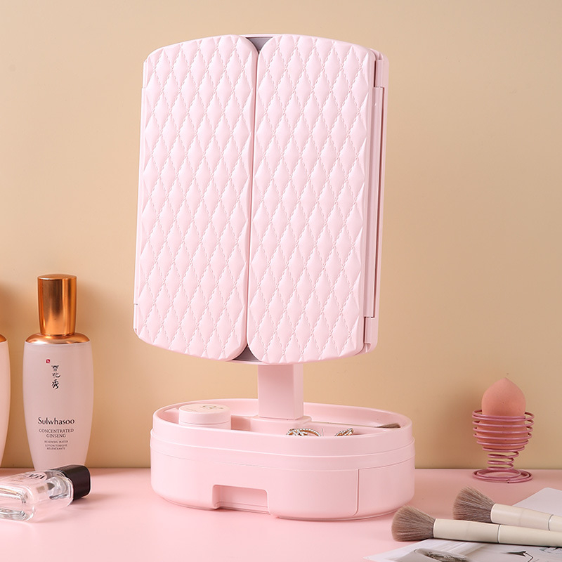 LED καθρεφτής μακιγιάζ με φωτισμό, επιτραπέζιος περιστρεφόμενος καθρέφτης, πλαστική αποθήκευση, οικιακή χρήση