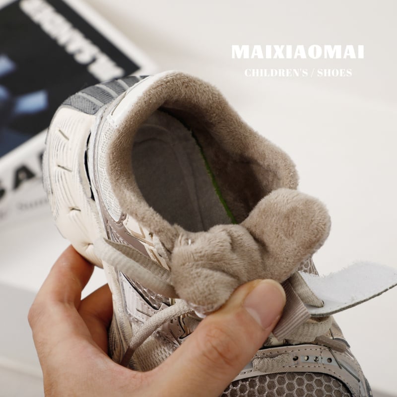 Mai Xiaomai Dječje tenisice s Velcro remenom, lagane, zimske, fleece podstava, distres boja