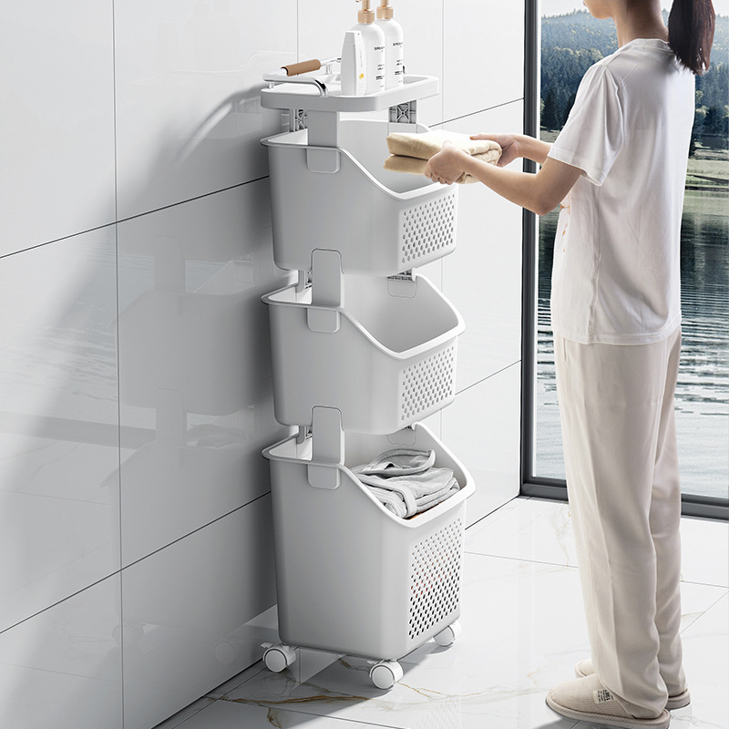Višestruki koš za prljavu odjeću za kupaonicu, s kotačićima, skladišna polica za odjeću i druge predmete, mali kolica za pohranu