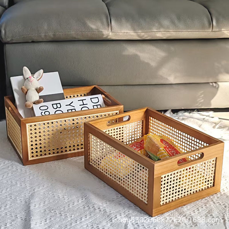 Vintage ratan koš za pohranu, za grickalice i sitnice, japanskog stila stolni organizator
