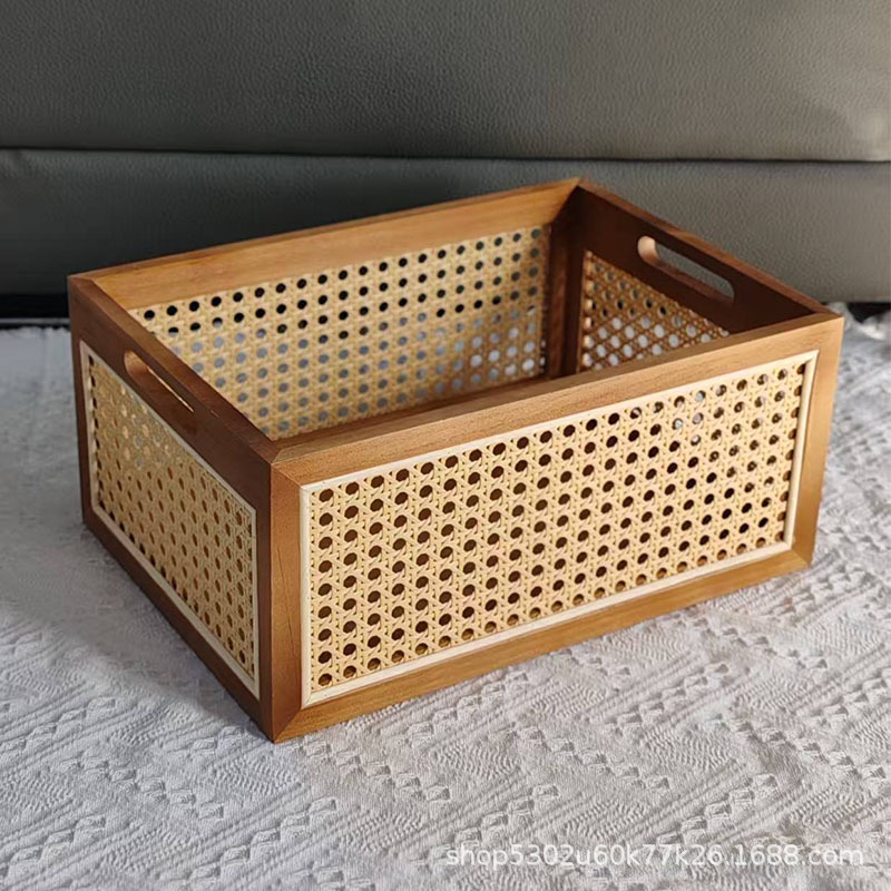 Vintage ratan koš za pohranu, za grickalice i sitnice, japanskog stila stolni organizator