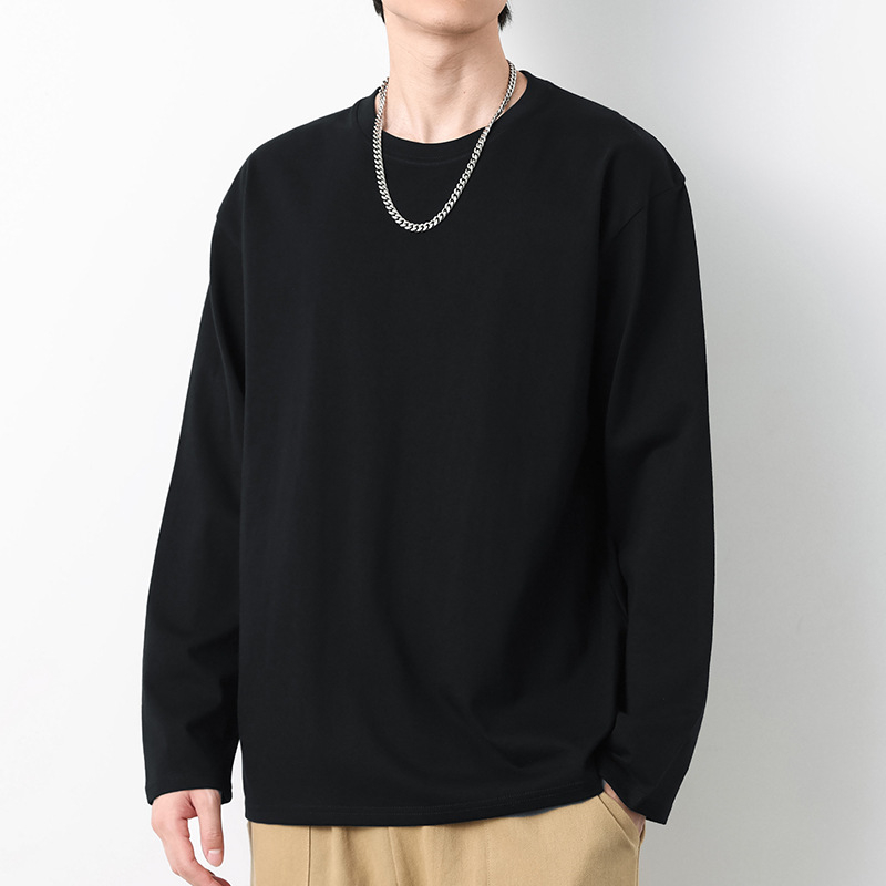 Majica s dugim rukavima od teškog pamuka 260 g, oversize, jednobojna, okrugli izrez, osnovni sloj