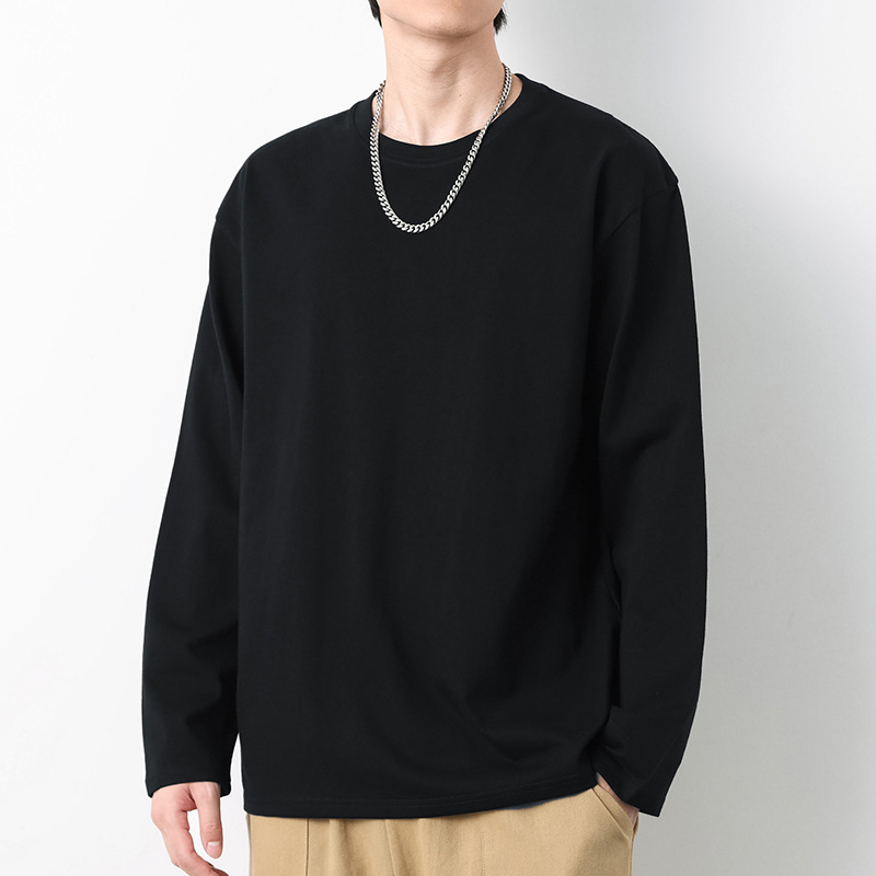 Majica s dugim rukavima od teškog pamuka 260 g, oversize, jednobojna, okrugli izrez, osnovni sloj