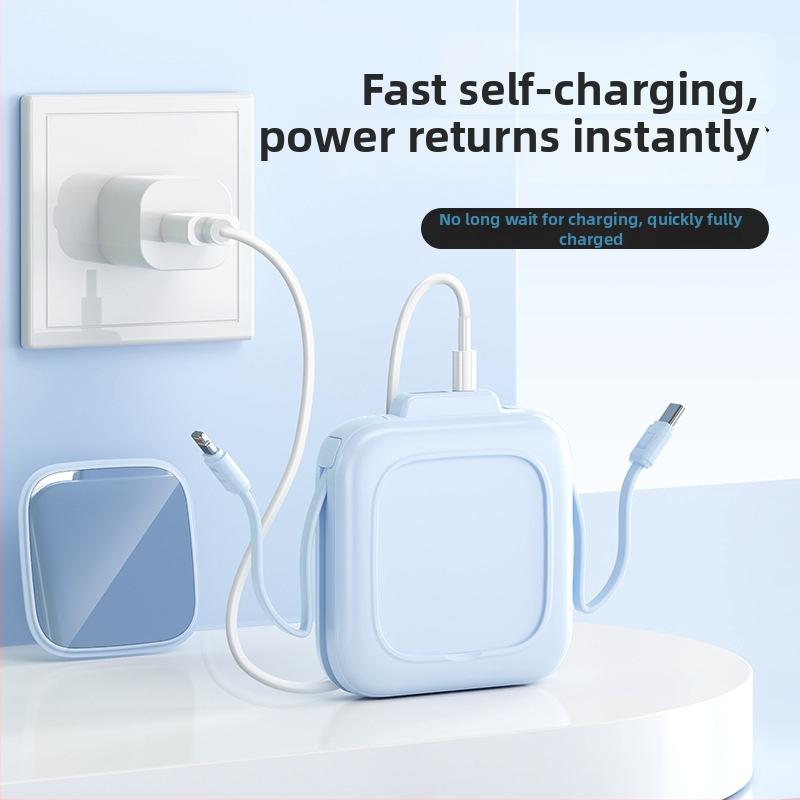 Козметично огледало с Power Bank 10000mAh, компактно преносимо устройство, включен кабел и дисплей за нивото на заряда