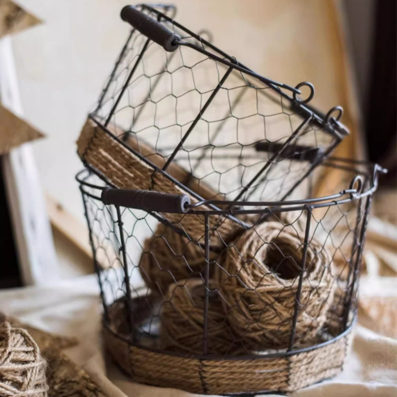 Ručni koš od željezne žice, pleteni, dekorativni retro koš za pohranu u stilu ZAKKA, američki seoski pastoral
