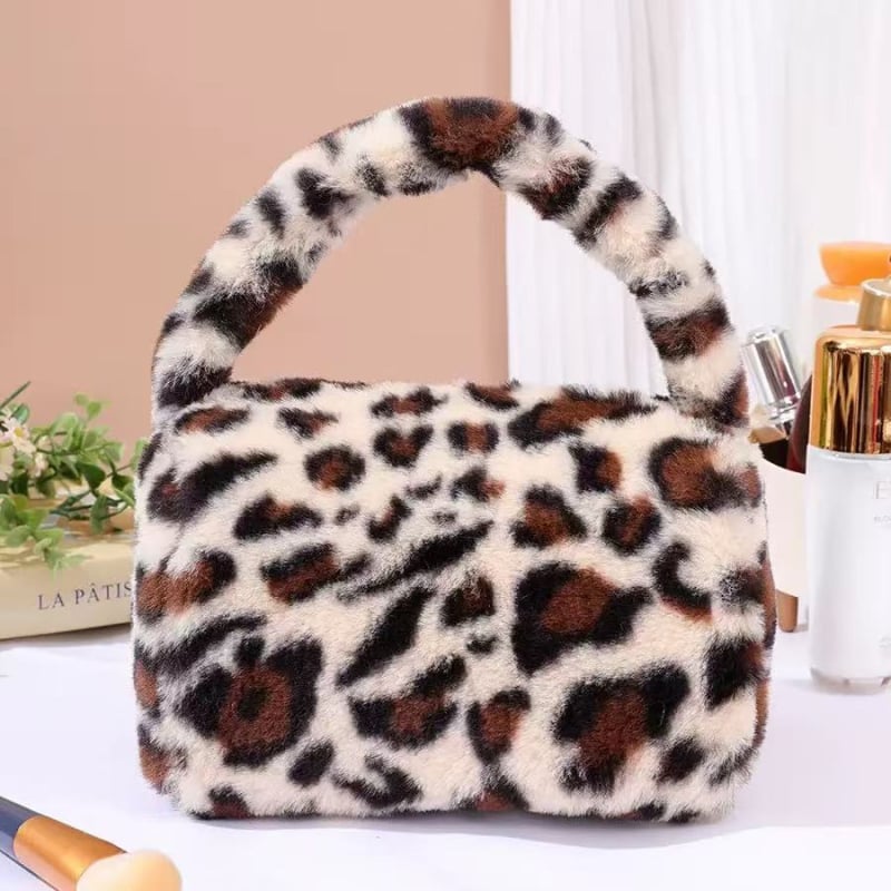 Ženska pliš torbica preko ramena s leopard uzorkom, mala, moderna 2024
