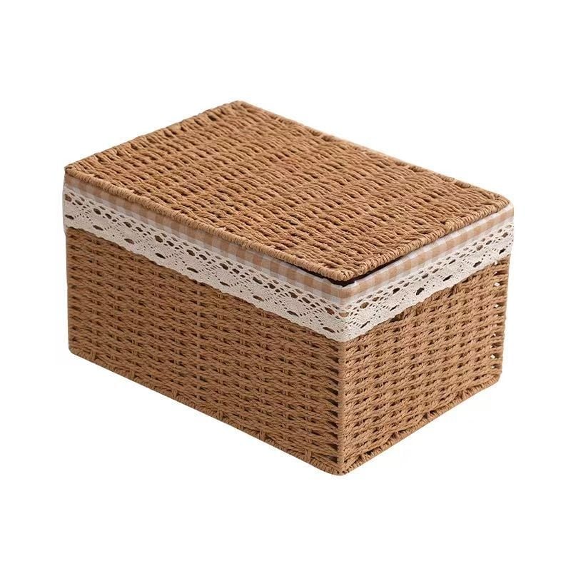 Košara za pohranu s poklopcem od umjetnog ratana, za dnevni boravak, japanski minimalistički stil