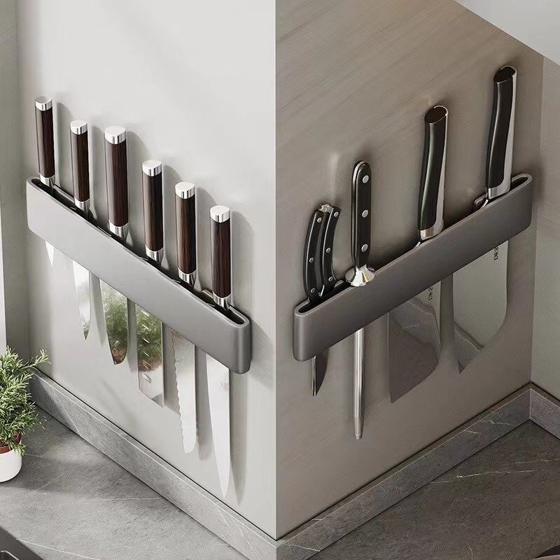 Konyhai kés tartó, többfunkciós falra szerelhető tároló, minimalist design, fúrás nélküli szerelés