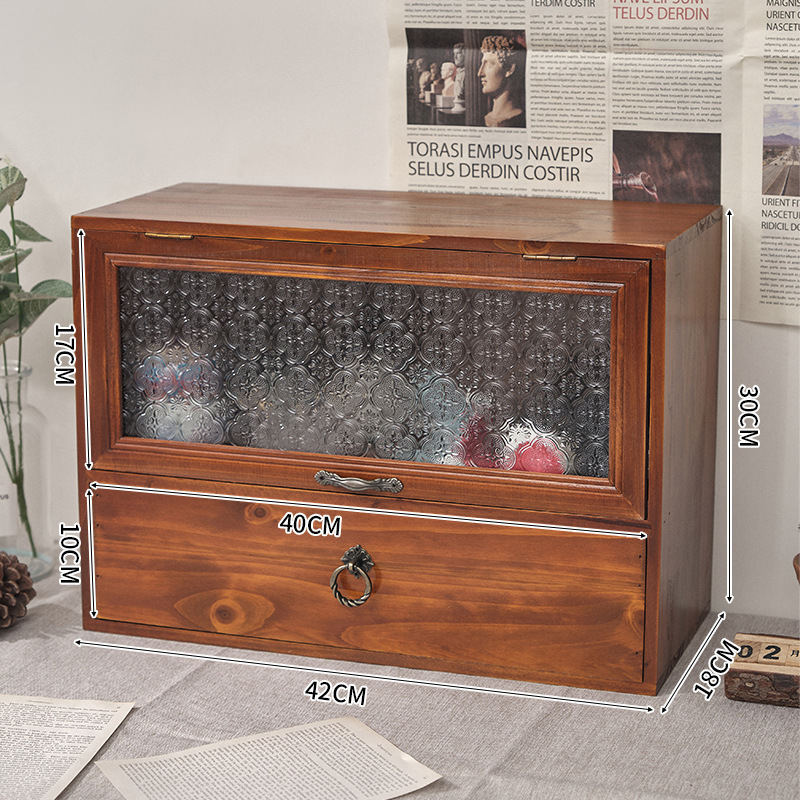 Drvena kutija za skladištenje s poklopcem, stolni organizator u japanskom vintage stilu, tri odjeljka za kozmetiku i nakit