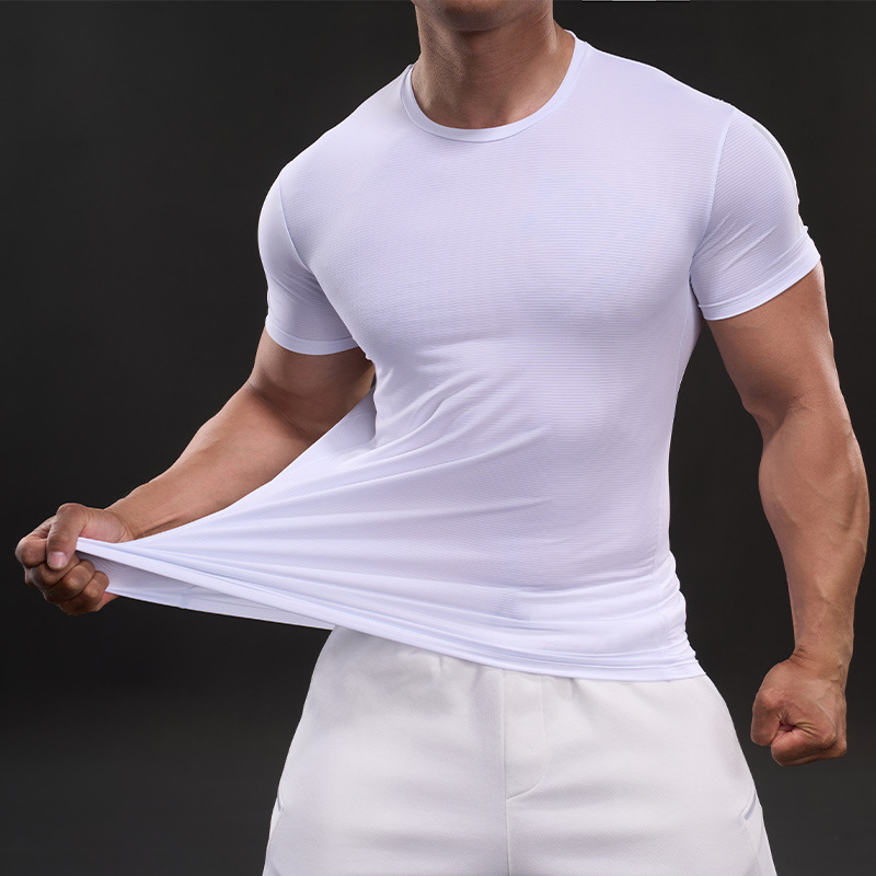 Muška ljetna T‑majica s kratkim rukavima, tankog prozračnog Ice Silk materijala, mišićav stil, europsko-američki dojam