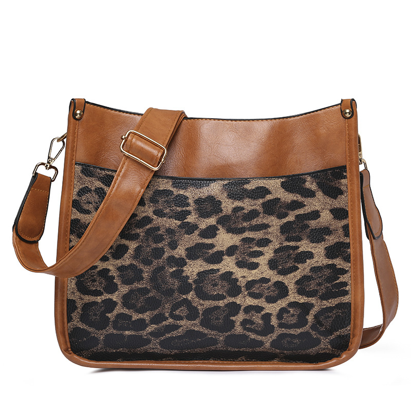 Ženska PU kožna crossbody torba s leopard uzorkom – torba preko ramena, klasična dnevna messenger torba