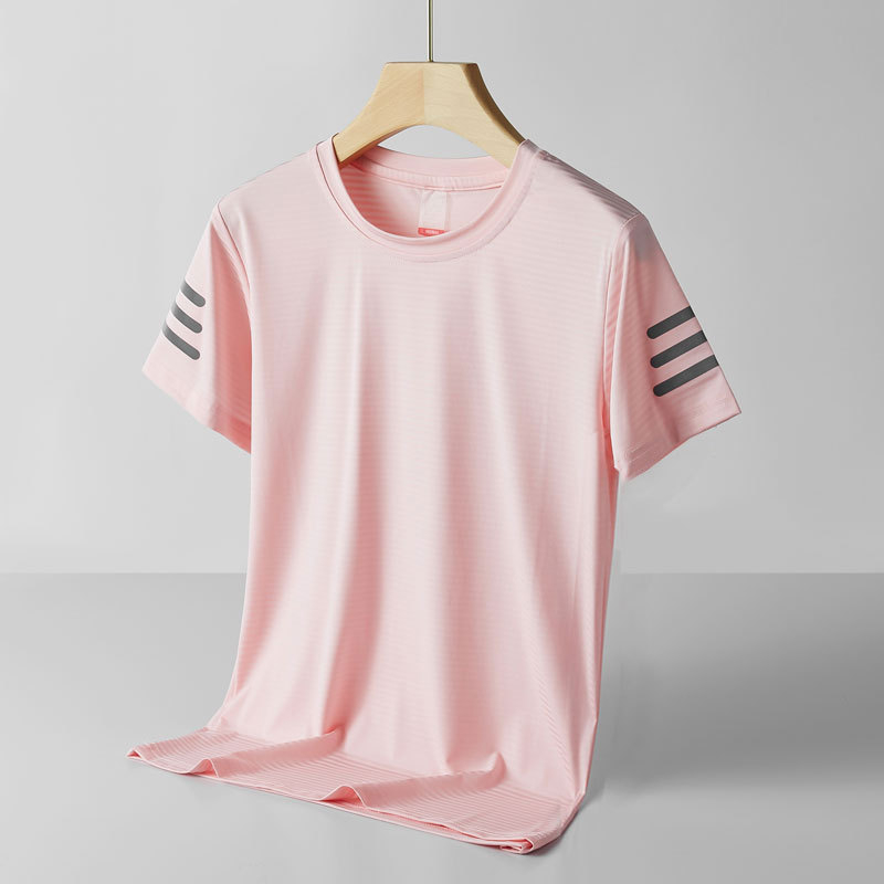 Θερινή μπλούζα γρήγορου στεγνώματος Unisex, ελαφριάς διαπνοής ύφασμα Ice Silk, στρογγυλή λαιμόκοψη, κοντά μανίκια, για τρέξιμο και γυμναστική