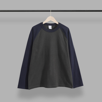 Japanski retro stil, dugih rukava T‑majica s raglan rukavima, od česanog pamuka s kontrastnom bojom, udobnog kroja, unisex