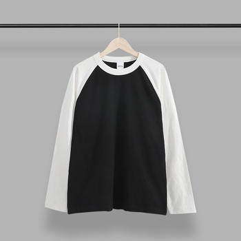 Japanski retro stil, dugih rukava T‑majica s raglan rukavima, od česanog pamuka s kontrastnom bojom, udobnog kroja, unisex