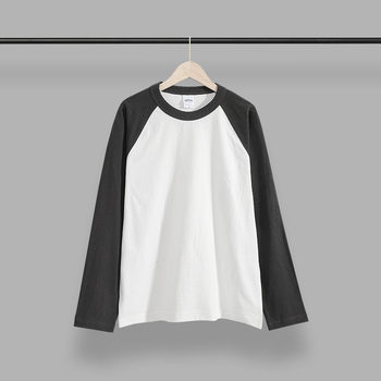 Japanski retro stil, dugih rukava T‑majica s raglan rukavima, od česanog pamuka s kontrastnom bojom, udobnog kroja, unisex