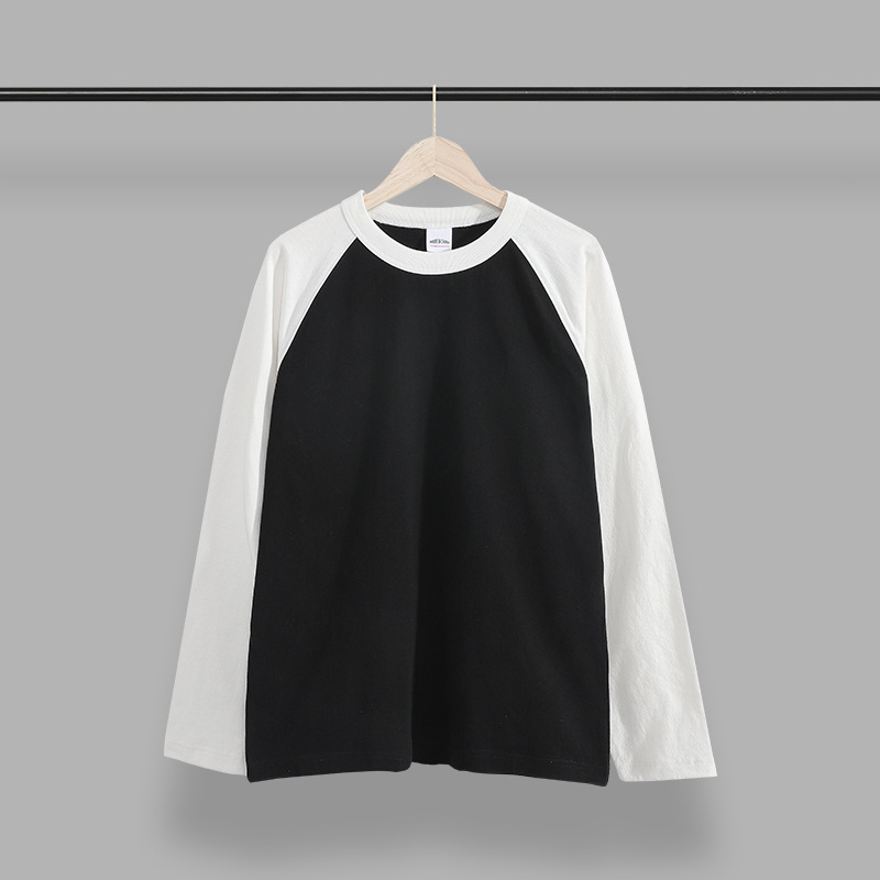Japanski retro stil, dugih rukava T‑majica s raglan rukavima, od česanog pamuka s kontrastnom bojom, udobnog kroja, unisex