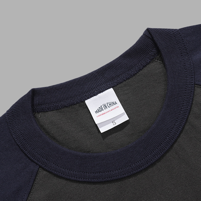 Japanski retro stil, dugih rukava T‑majica s raglan rukavima, od česanog pamuka s kontrastnom bojom, udobnog kroja, unisex