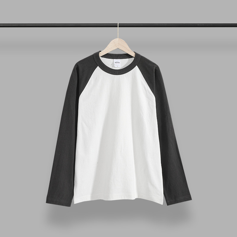 Japanski retro stil, dugih rukava T‑majica s raglan rukavima, od česanog pamuka s kontrastnom bojom, udobnog kroja, unisex