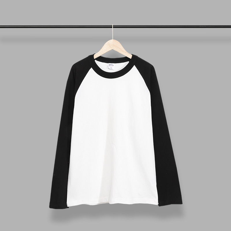 Japanski retro stil, dugih rukava T‑majica s raglan rukavima, od česanog pamuka s kontrastnom bojom, udobnog kroja, unisex