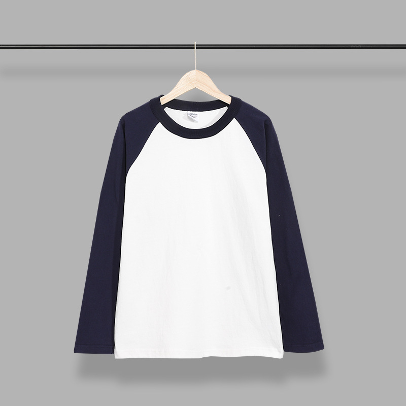 Japanski retro stil, dugih rukava T‑majica s raglan rukavima, od česanog pamuka s kontrastnom bojom, udobnog kroja, unisex