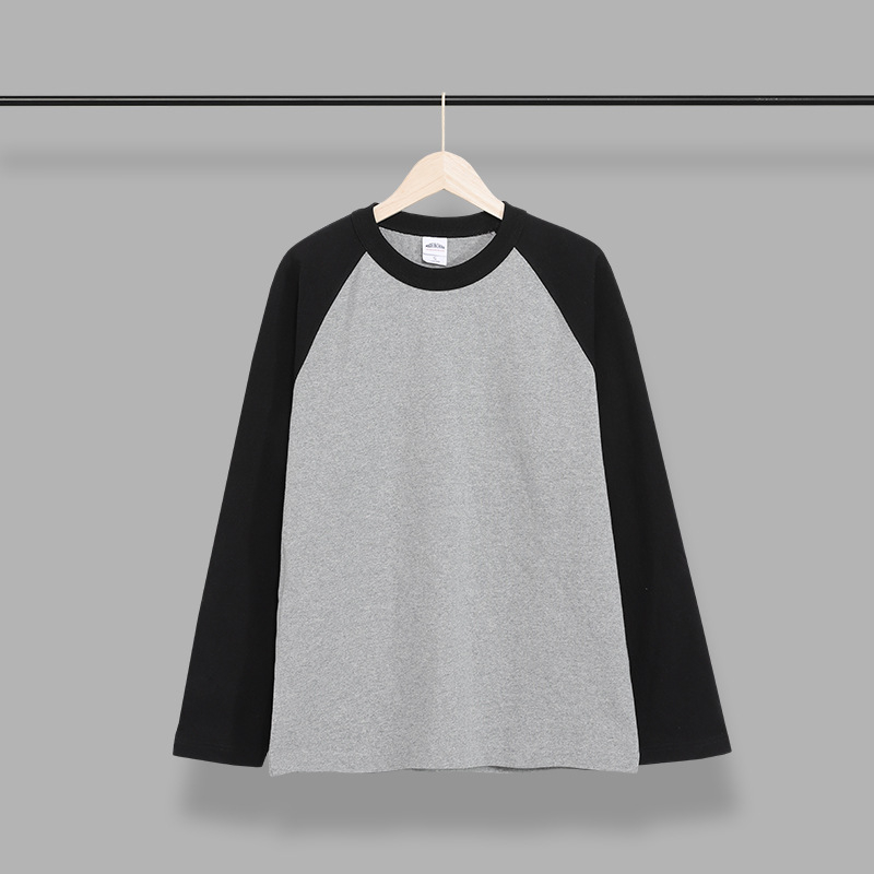 Japanski retro stil, dugih rukava T‑majica s raglan rukavima, od česanog pamuka s kontrastnom bojom, udobnog kroja, unisex