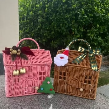 Kutija za poklon od imitacijskog ratana – vintage ručna košarica za vjenčanje i djeveruše