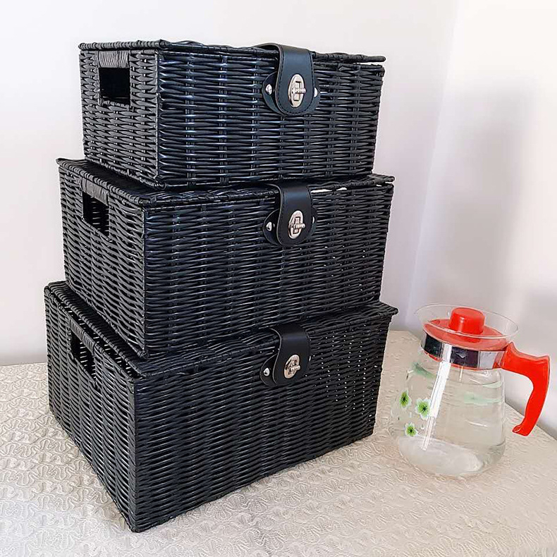 Plastični koš za odlaganje s poklopcem, imitacija ratana, stolni organizator