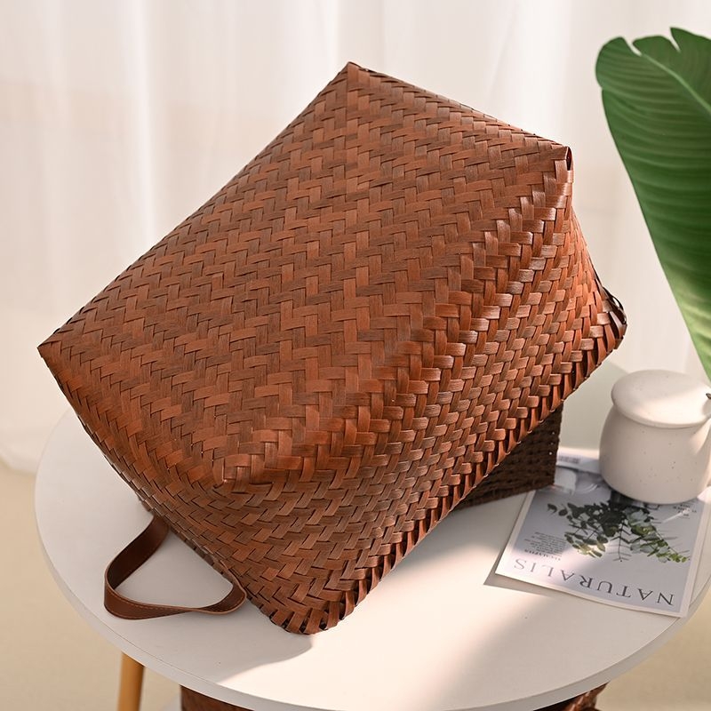 Koš za pohranu u američkom retro stilu s imitacijom ratana, pogodan za grickalice, igračke, odjeću i ostale predmete; svestran nosilac i koš za piknik.