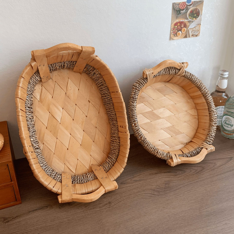 Vintage pleteni pladanj za voće od ratana, za kućnu upotrebu, na stolu za kavu u dnevnom boravku, za pohranu voća i grickalica, organizator noćnog ormarića