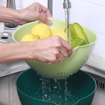 Dvostruko složen koš za pranje povrća, plastični odvodni koš za kuhinju i kućno skladištenje