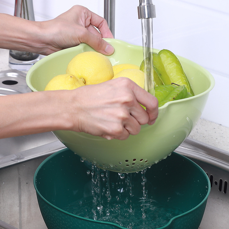 Dvostruko složen koš za pranje povrća, plastični odvodni koš za kuhinju i kućno skladištenje