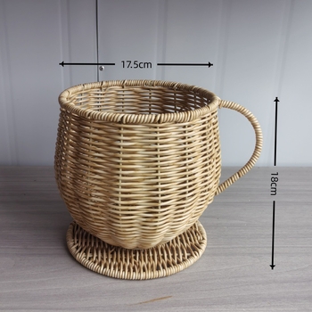 Ručno izrađena košarica od imitacije ratana za čaše za kavu i čaj, organizator za sušeno voće, dimenzije 17,5×17,5×18 cm